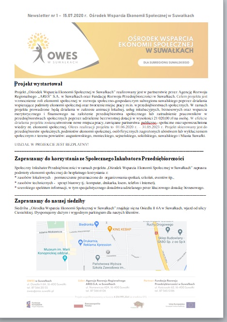 Okładka Newsletter nr 1 – 15.07.2020 r.