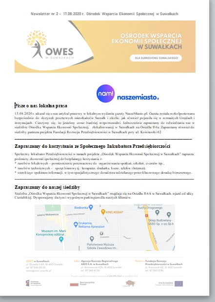 Okładka Newsletter nr 2 – 17.08.2020 r.