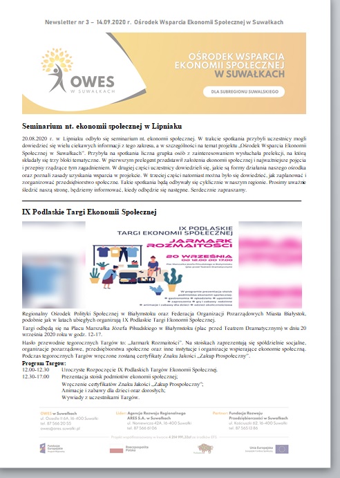 Okładka Newsletter nr 3 – 14.09.2020 r.