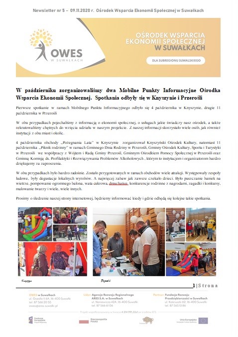 Okładka Newsletter nr 5 - 09.11.2020 r.