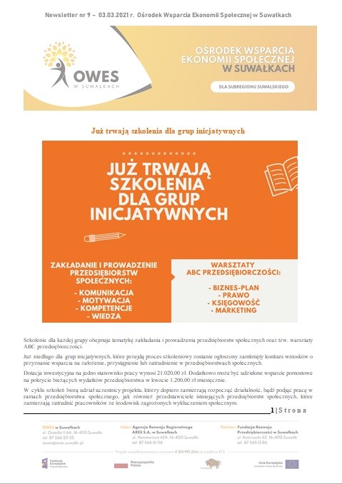 Okładka Newsletter nr 9 - 03.03.2021 r.