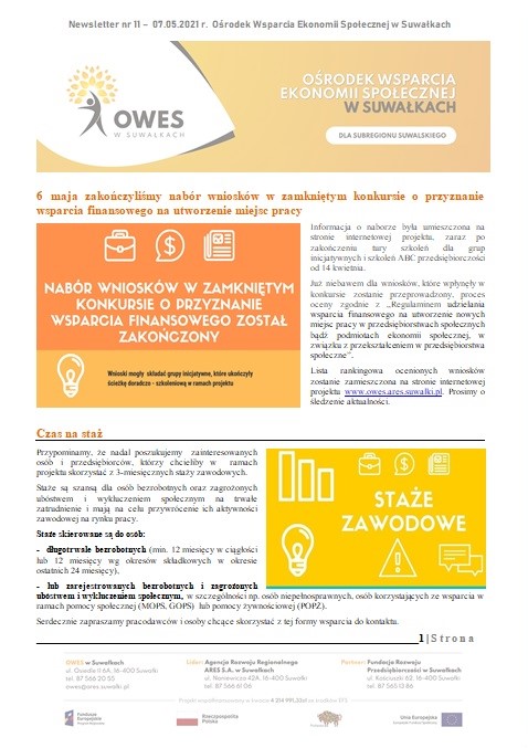 Okładka Newsletter nr 11 - 07.05.2021 r.