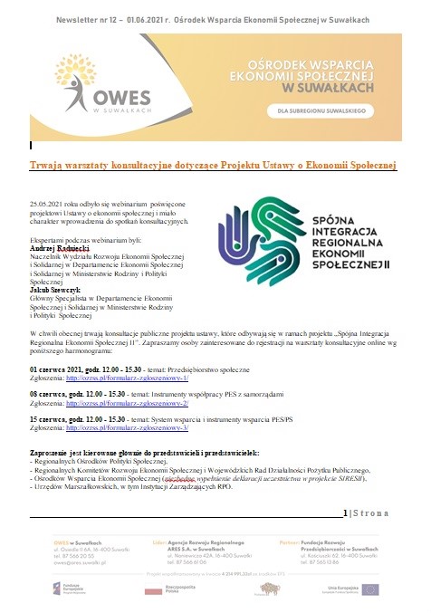Okładka Newsletter nr 12 - 01.06.2021 r.