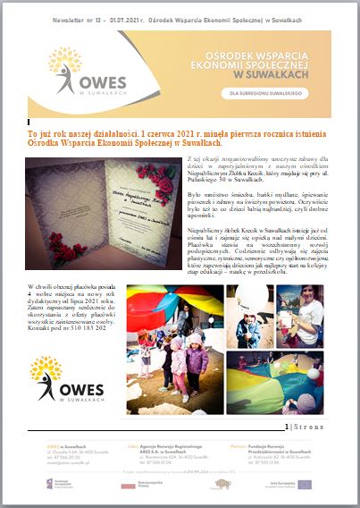Okładka Newsletter nr 13 - 01.07.2021 r.