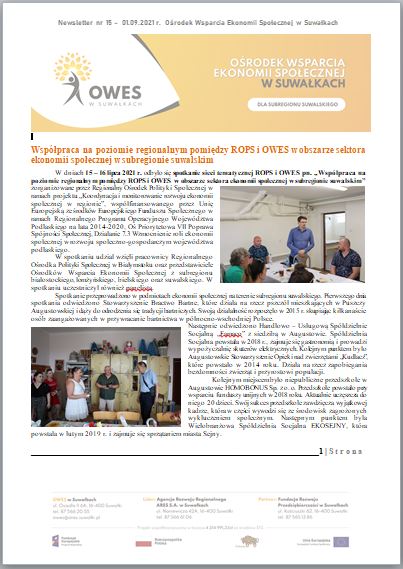 Okładka Newsletter nr 15 - 01.09.2021 r.