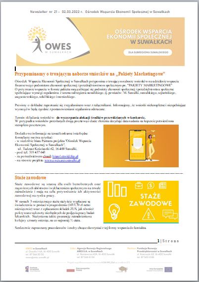 Okładka Newsletter nr 21 - 02.03.2022 r.