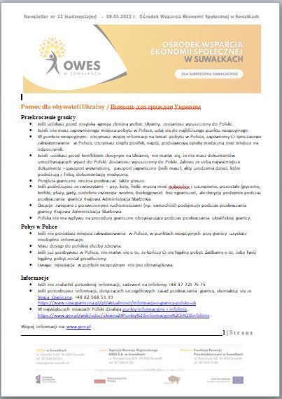 Okładka Newsletter nr 22 (nadzwyczajny) - 08.03.2022 r.