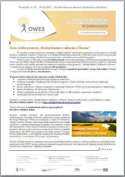 Okładka Newsletter nr 23 - 04.04.2022 r.