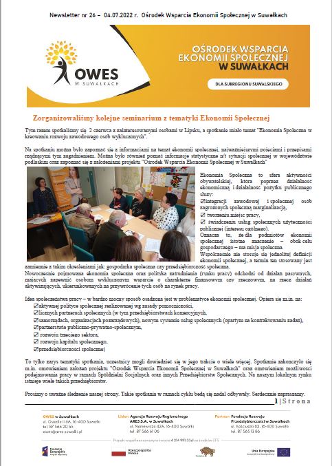 Okładka Newsletter nr 26 - 04.07.2022 r.