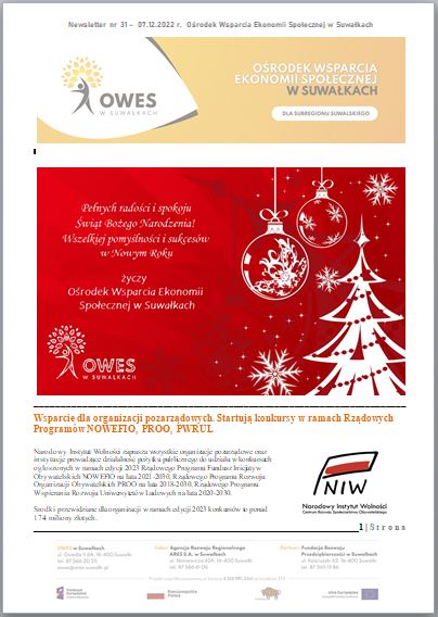 Okładka Newsletter nr 31 - 07.12.2022 r.